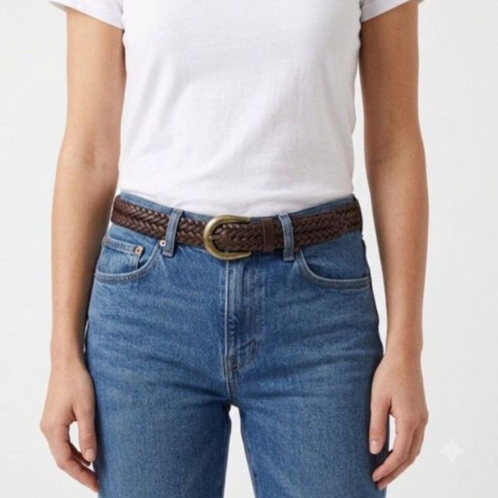 Capezio Women's Brown Braided Woven Brass Buckle Vintage Belt Size S/M